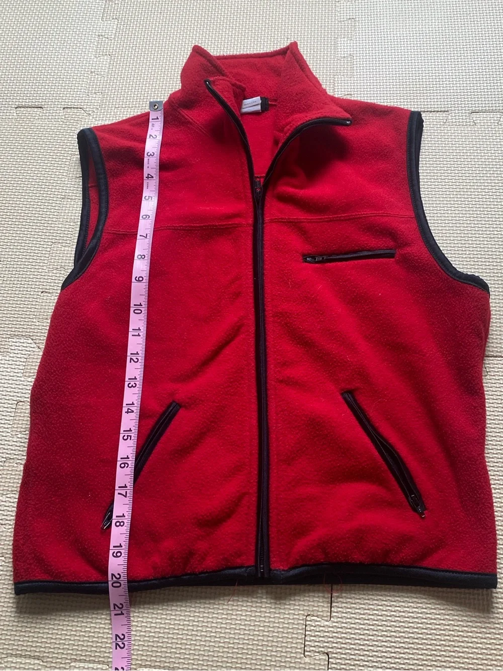 Jcrew Men's Red Fleece Vest - Lightweight Zip-Up Size M